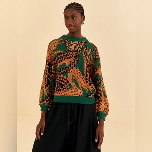 NWT Farm Rio Green Croco Knit Sweater Large